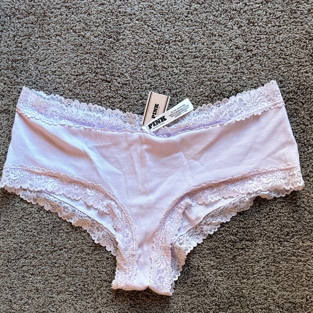 NWT Victoria’s Secret Lace Trimmed ribbed cotton Light lavender Panties sz XL